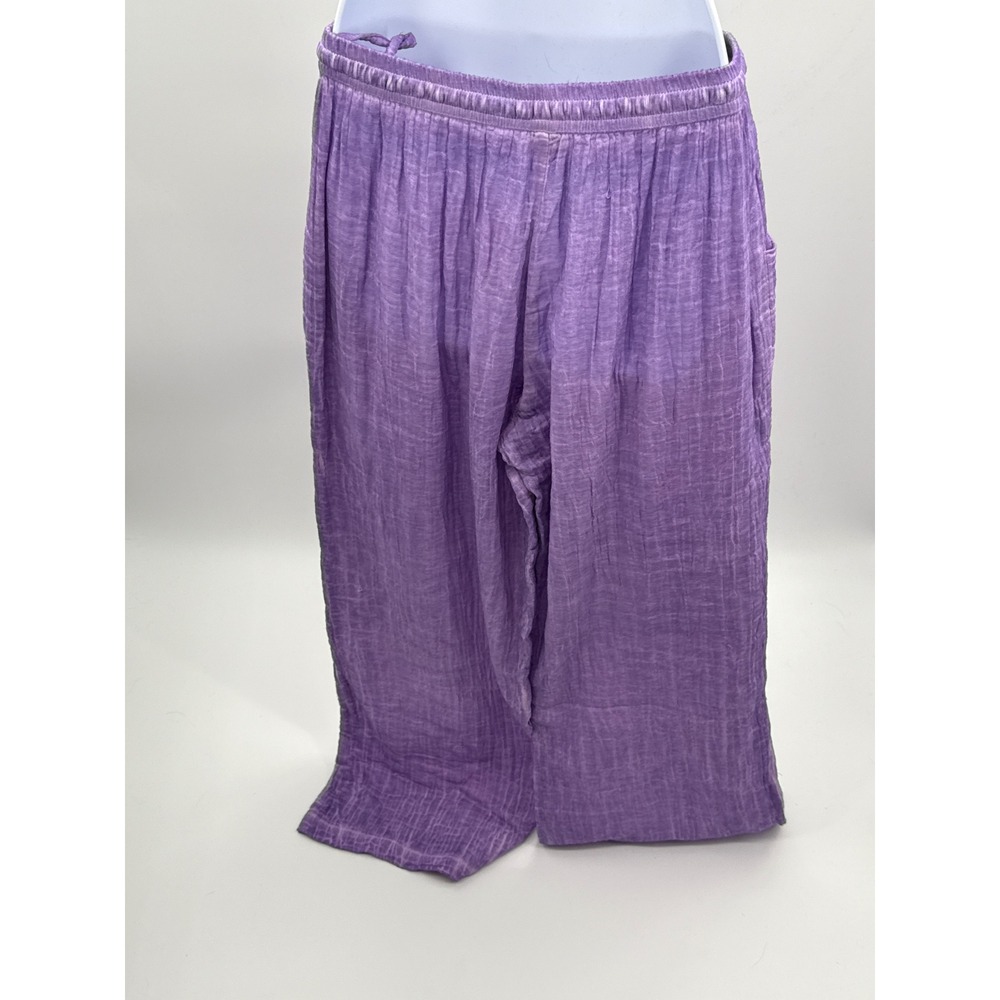 Zury Purple Cotton Gauze Wide Leg Pants Elastic Waist Drawstring 7140 One Size - Picture 5 of 9